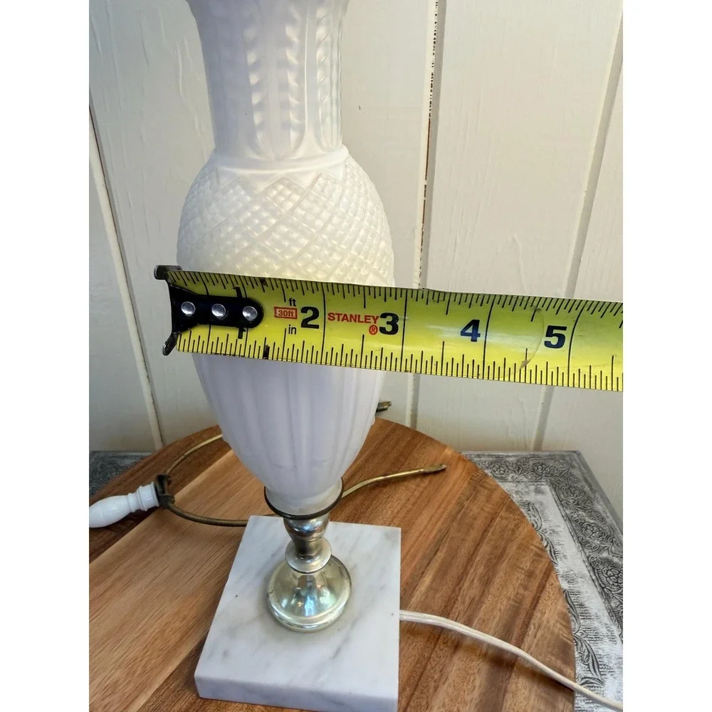 Vintage Frosted Satin Glass Table Lamp White Marble Base MCM Neoclassical White - Picture 9 of 16